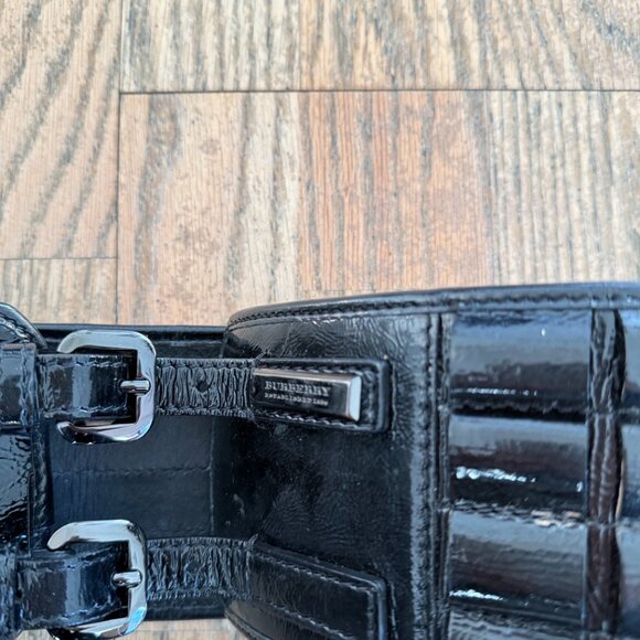 AUTHENTIC UNIQUE BURBERRY BLACK LEATHER WIDE FASHION BELT 36 90 - Picture 2 of 9